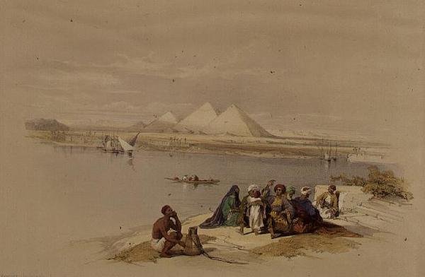 Las pirámides de Giza desde el Nilo, de "Egypt and Nubia", Vol.1 (litografía) de David Roberts