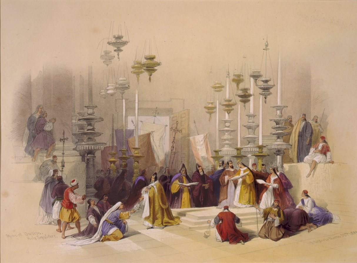 La Piedra de la Unción en el Santo Sepulcro, Jerusalén de David Roberts
