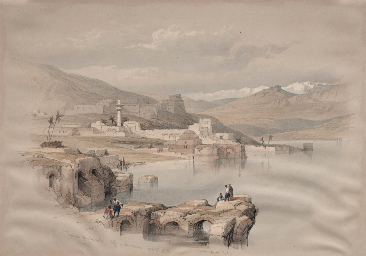 Tiberíades, desde las murallas, Safet en la distancia, 1839 de David Roberts