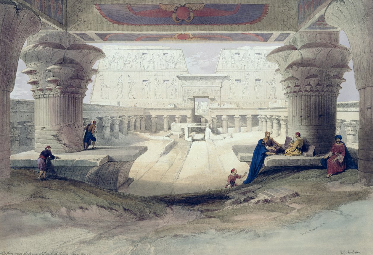 Vista desde el pórtico del Templo de Edfu, Alto Egipto, lámina 32 del Volumen I de Egipto y Nubia, grabado por Louis Haghe, pub. 1846 de David Roberts