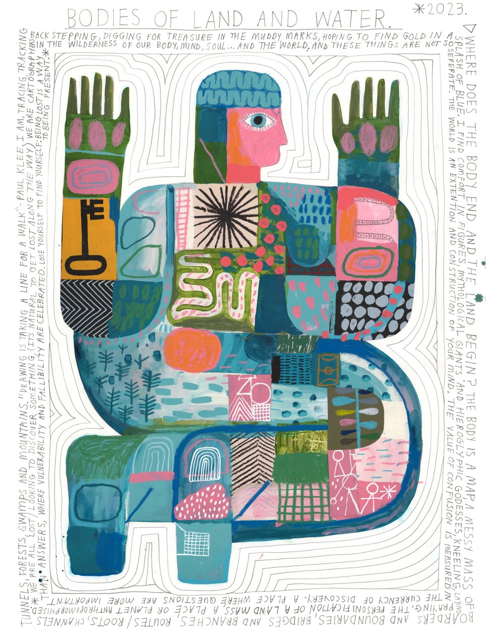 Bodies Of Land And Water, 2023 (acrílico y lápiz sobre papel) de David Shillinglaw