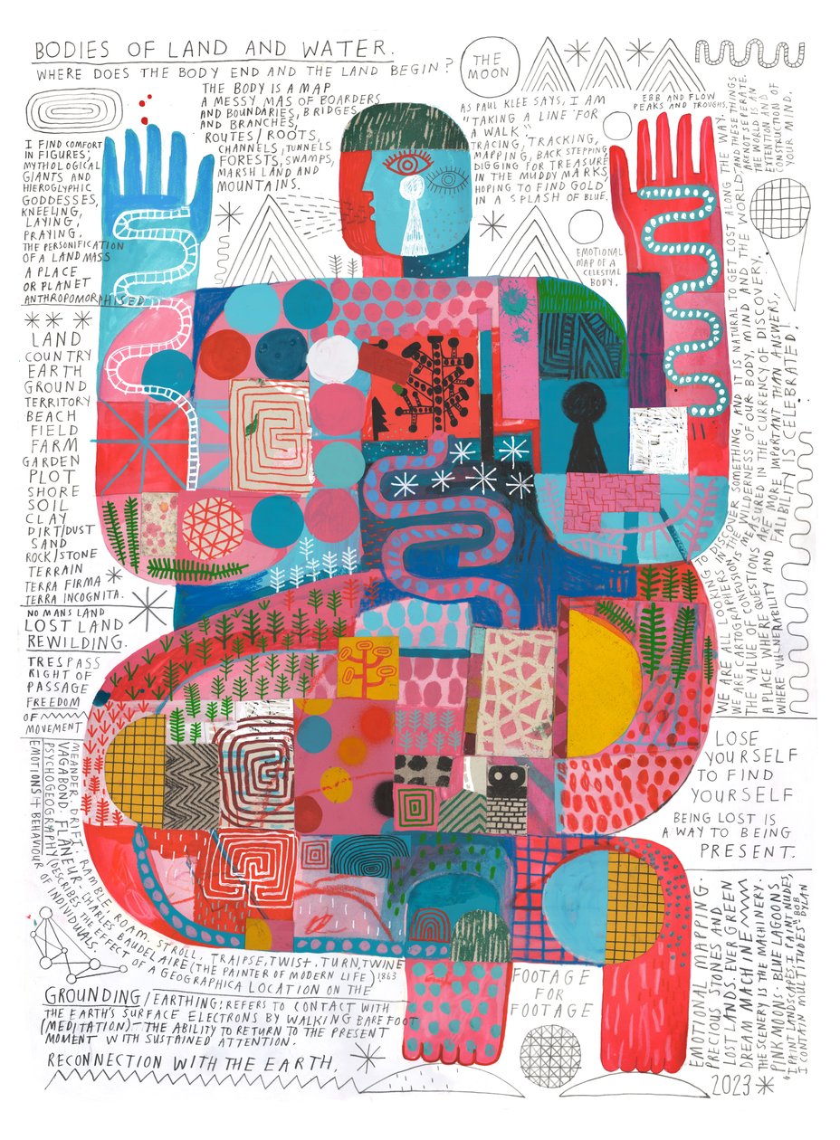 Bodies Of Land And Water 2, 2023 (acrílico y lápiz sobre papel) de David Shillinglaw