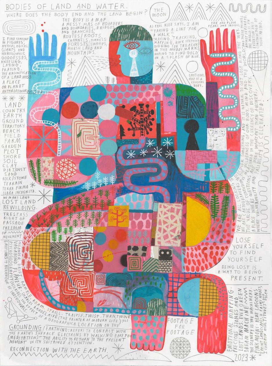 Body Scan 3, 2023 (acrílico y lápiz sobre papel) de David Shillinglaw