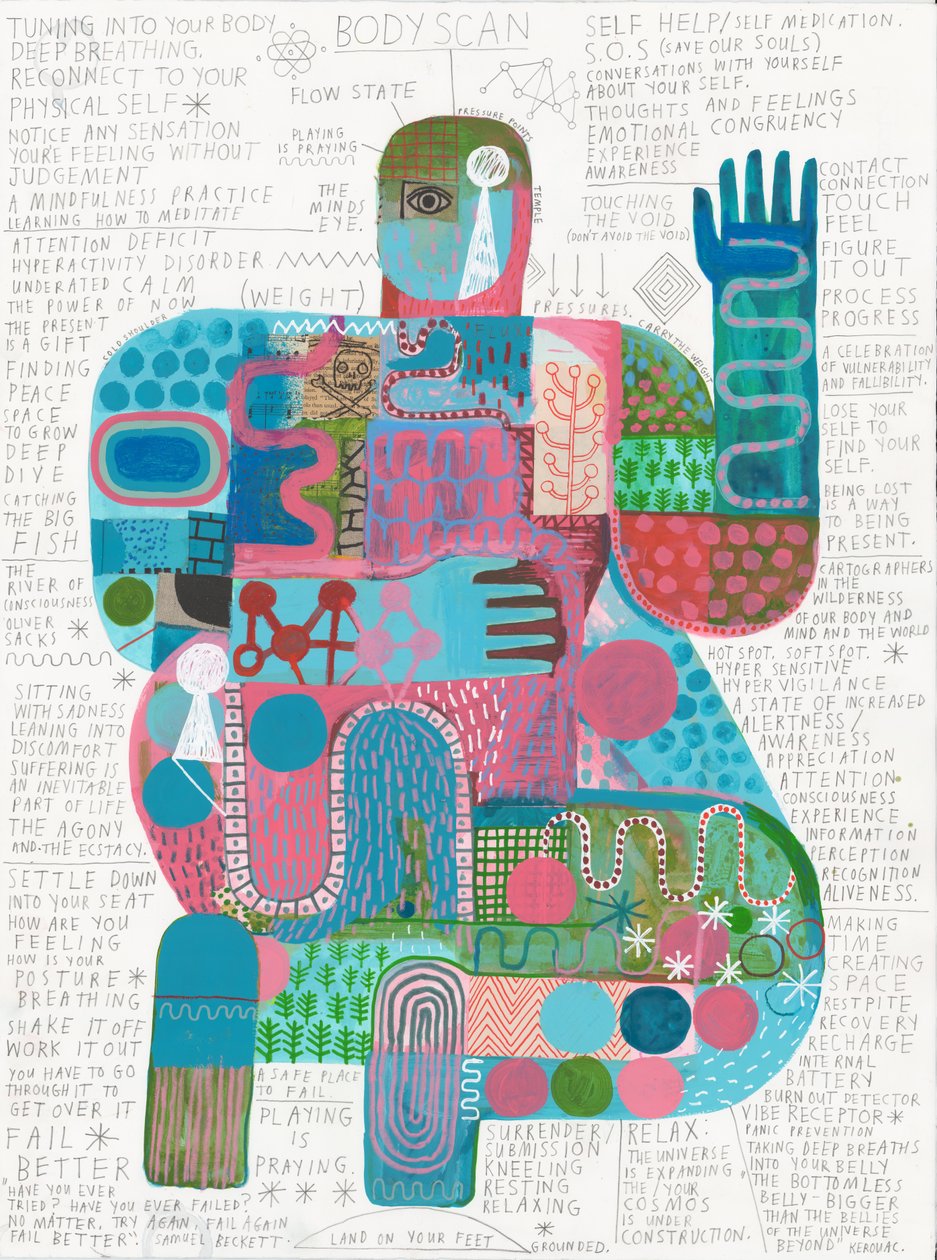 Body Scan 4, 2023 (acrílico y lápiz sobre papel) de David Shillinglaw