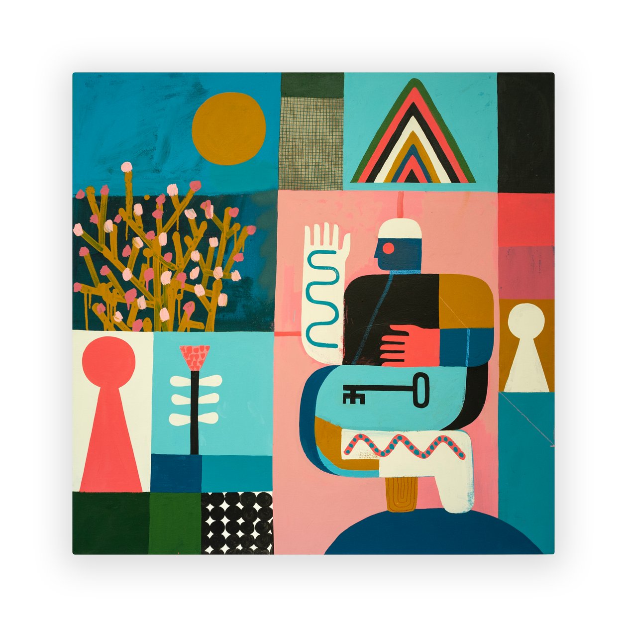 Climbing The Molecular Mountain, 2023 (pintura y collage sobre lienzo) de David Shillinglaw