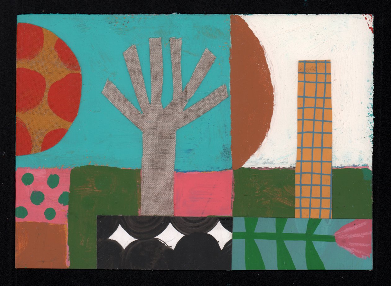 Fruit Tree Sundowner, 2023 (pintura y collage) de David Shillinglaw