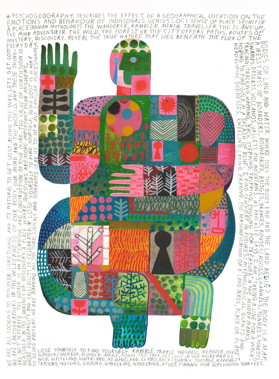 Psycogeography, 2023 (acrílico y lápiz sobre papel) de David Shillinglaw