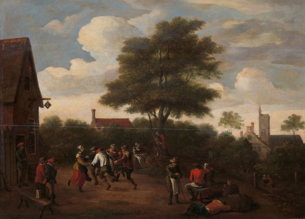 Campesinos bailando fuera de la taberna Crescent de David Teniers (II) (manner of)