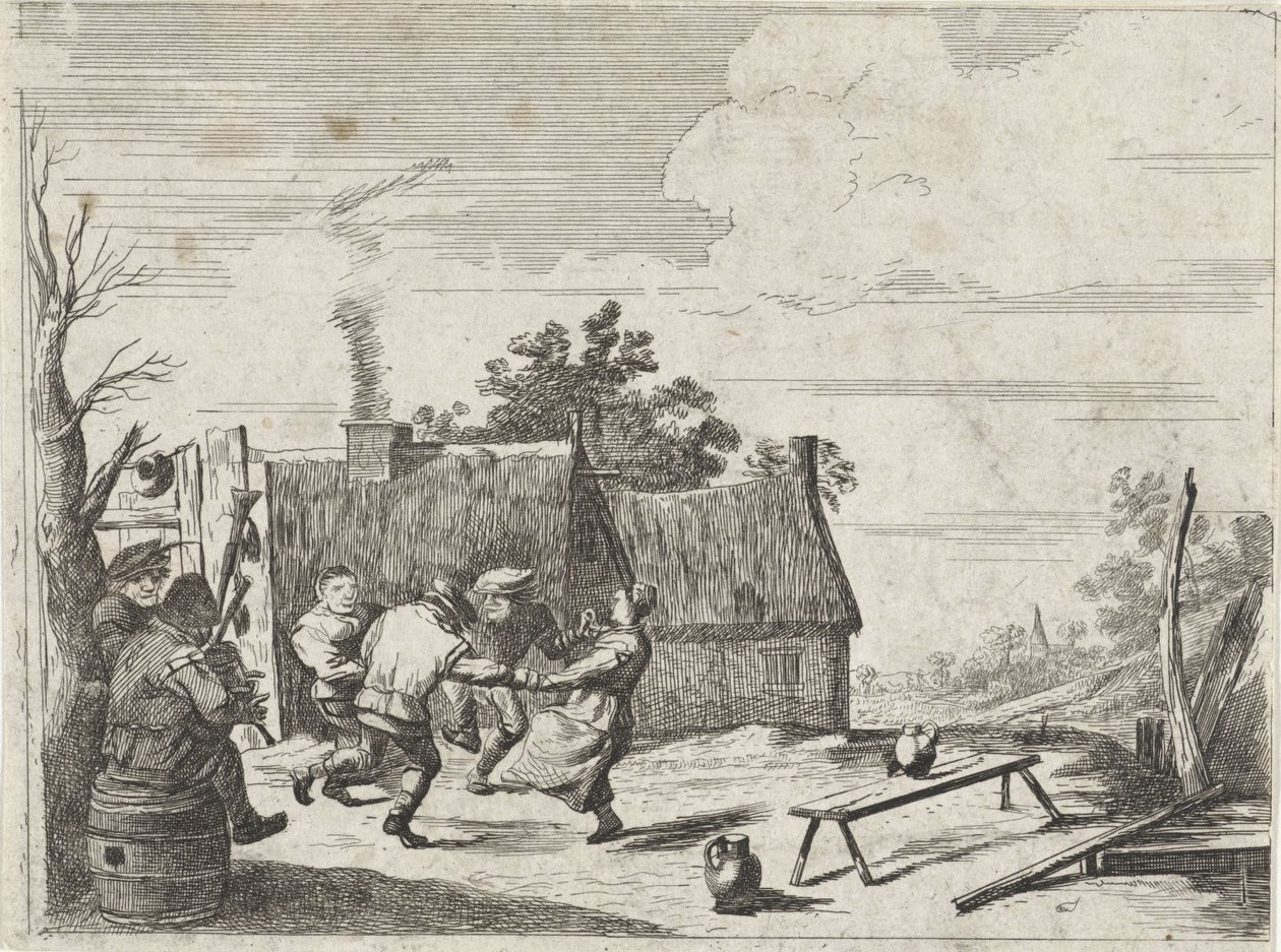 Granjeros bailando con la música de dos músicos de David Teniers (II)