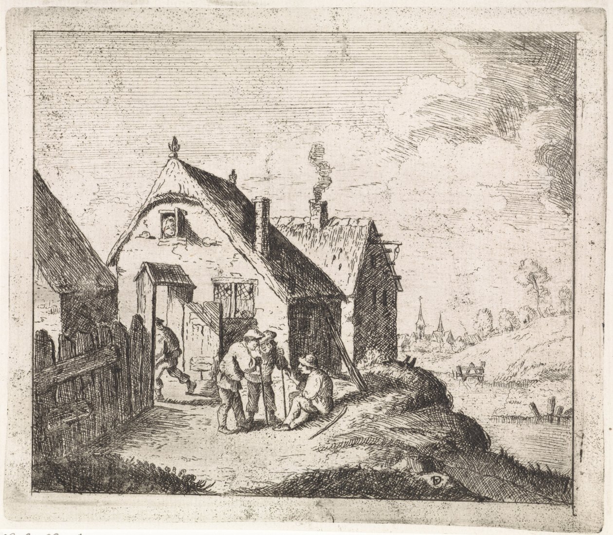 Tres hombres hablando en una casa. de David Teniers (II)