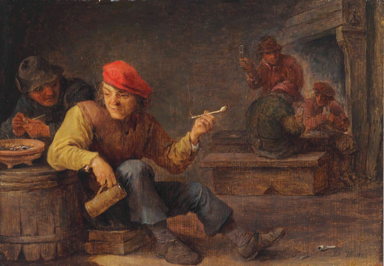 Moros bebiendo y fumando en una posada de David Teniers the Younger
