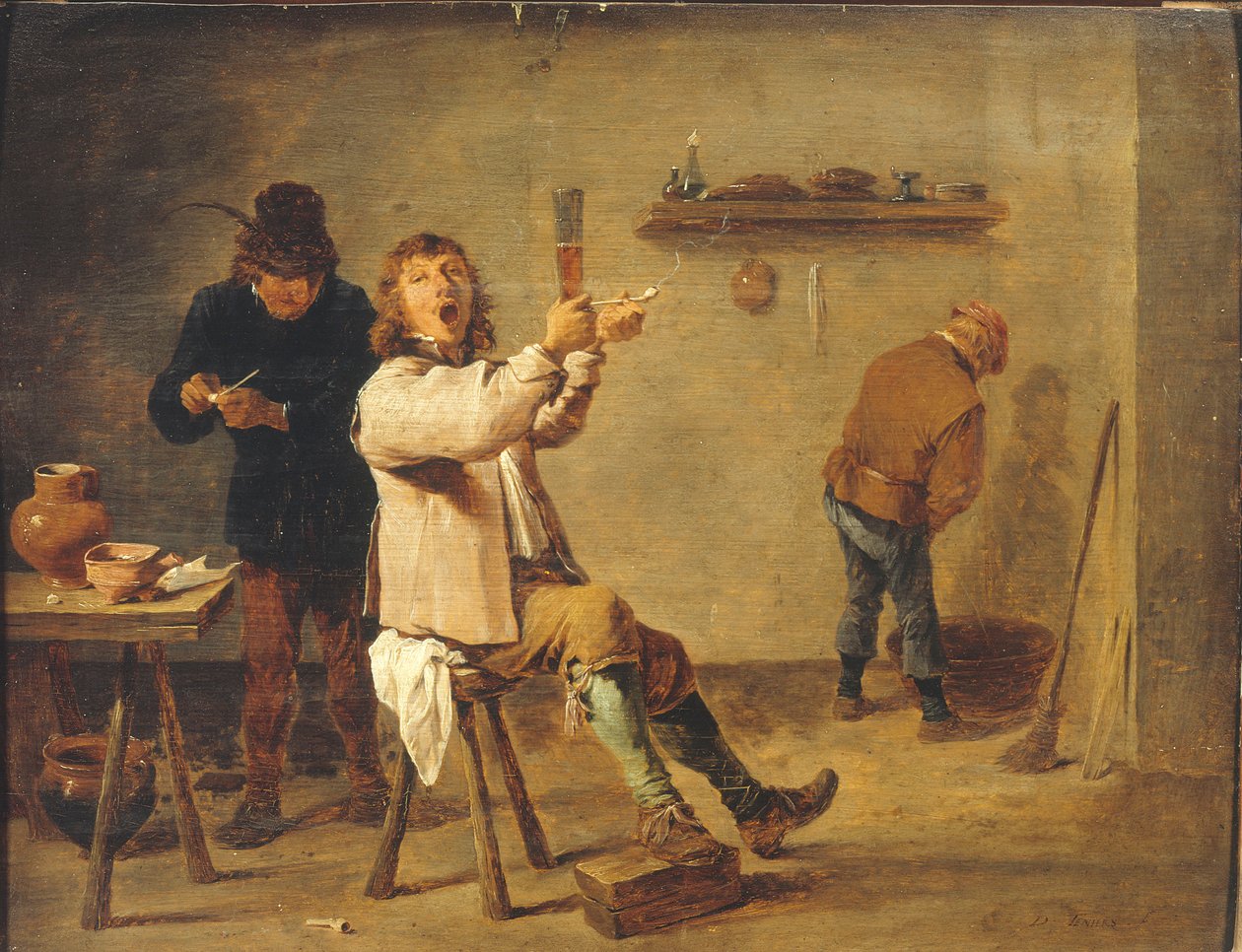 En francés:  La Chanson à boire Campesinos bebiendo en una taberna de David Teniers the Younger