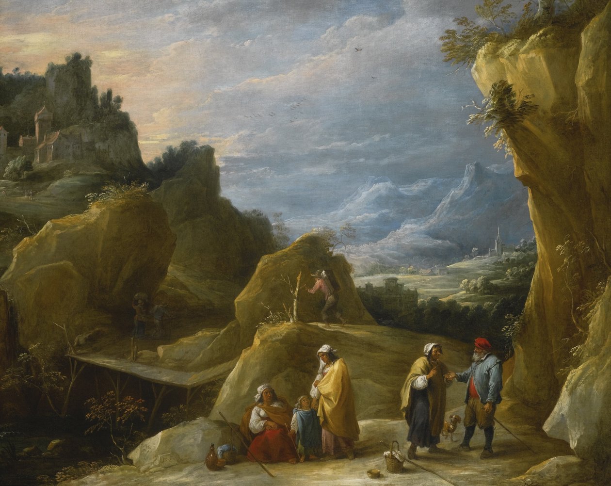 Paisaje de montaña con una gitana adivina de David Teniers the Younger