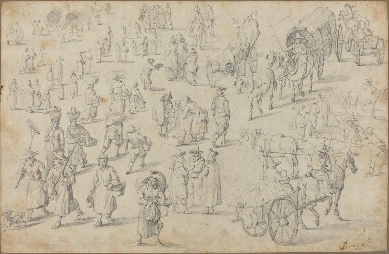 Estudios de figuras de mercado de David Teniers the Younger