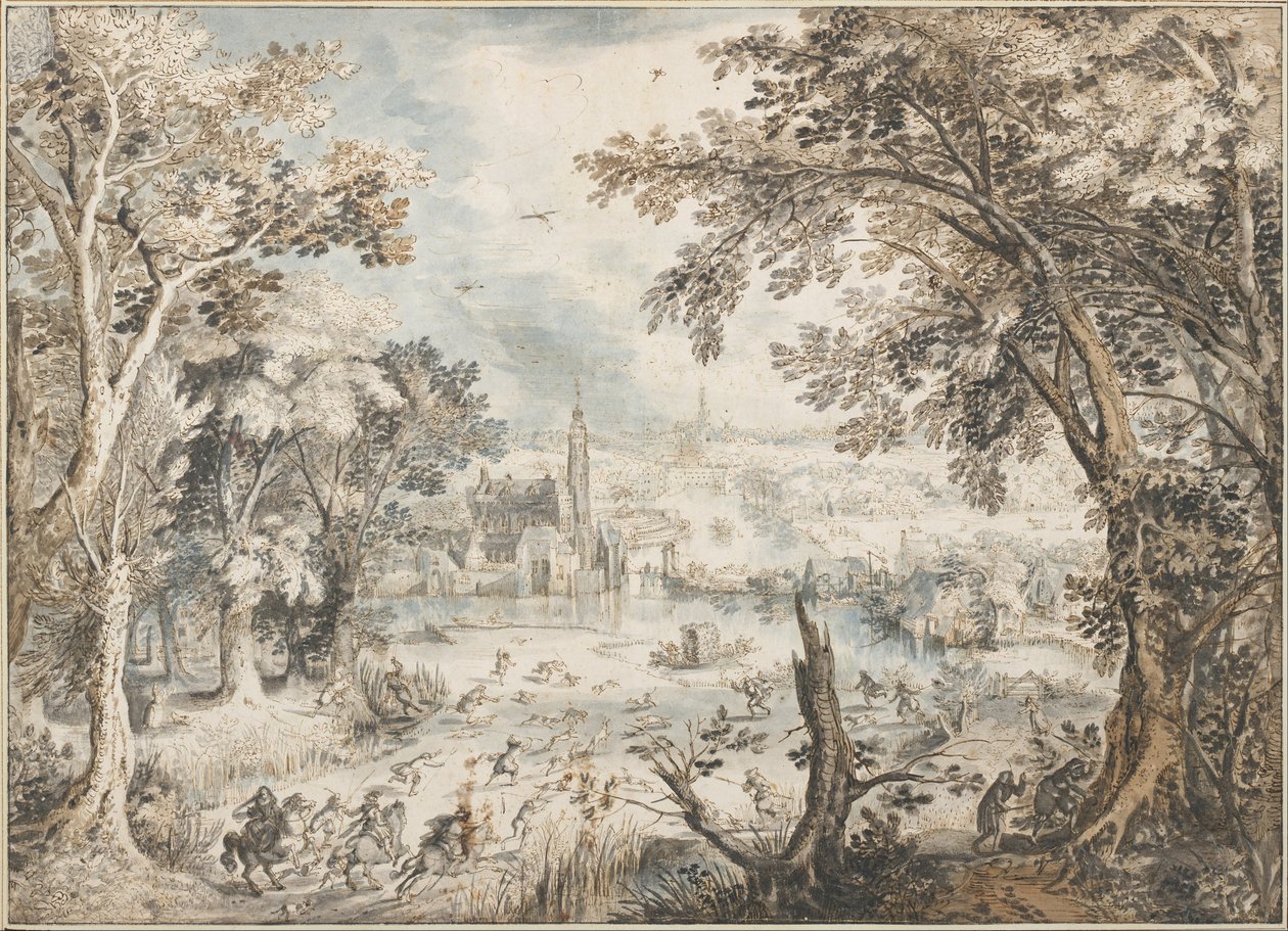 Paisaje con caza de liebres de David Vinckboons