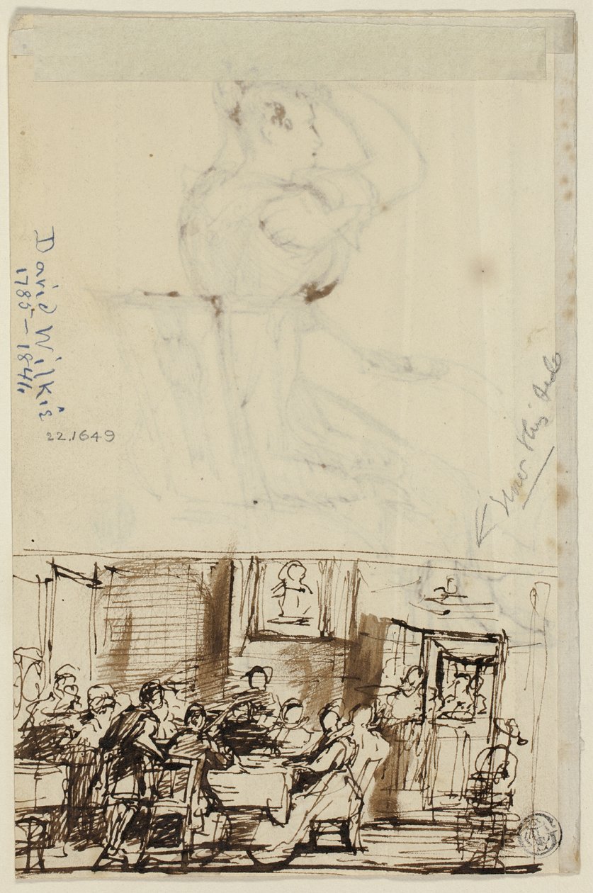 Personas en una mesa (recto), y Estudio para el aseo de la cabaña (verso) de David Wilkie