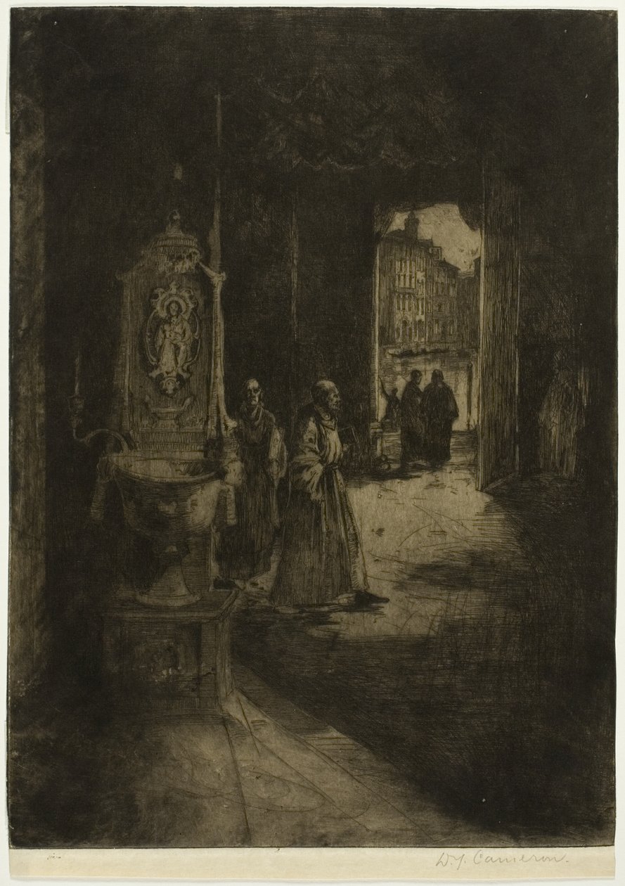 Interior de iglesia, Venecia, lámina dieciséis del Conjunto del Norte de Italia de David Young Cameron