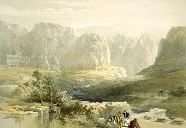 Petra mirando al sur, 9 de marzo de 1839, lámina 106 del Volumen III de The Holy Land, grabado por Louis Haghe, pub. 1849 de David after Roberts