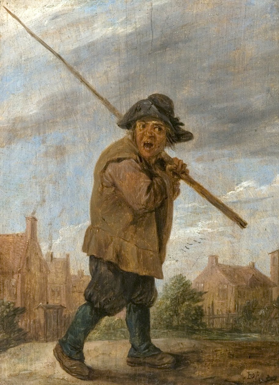 Un campesino llevando un palo de David Teniers the Younger