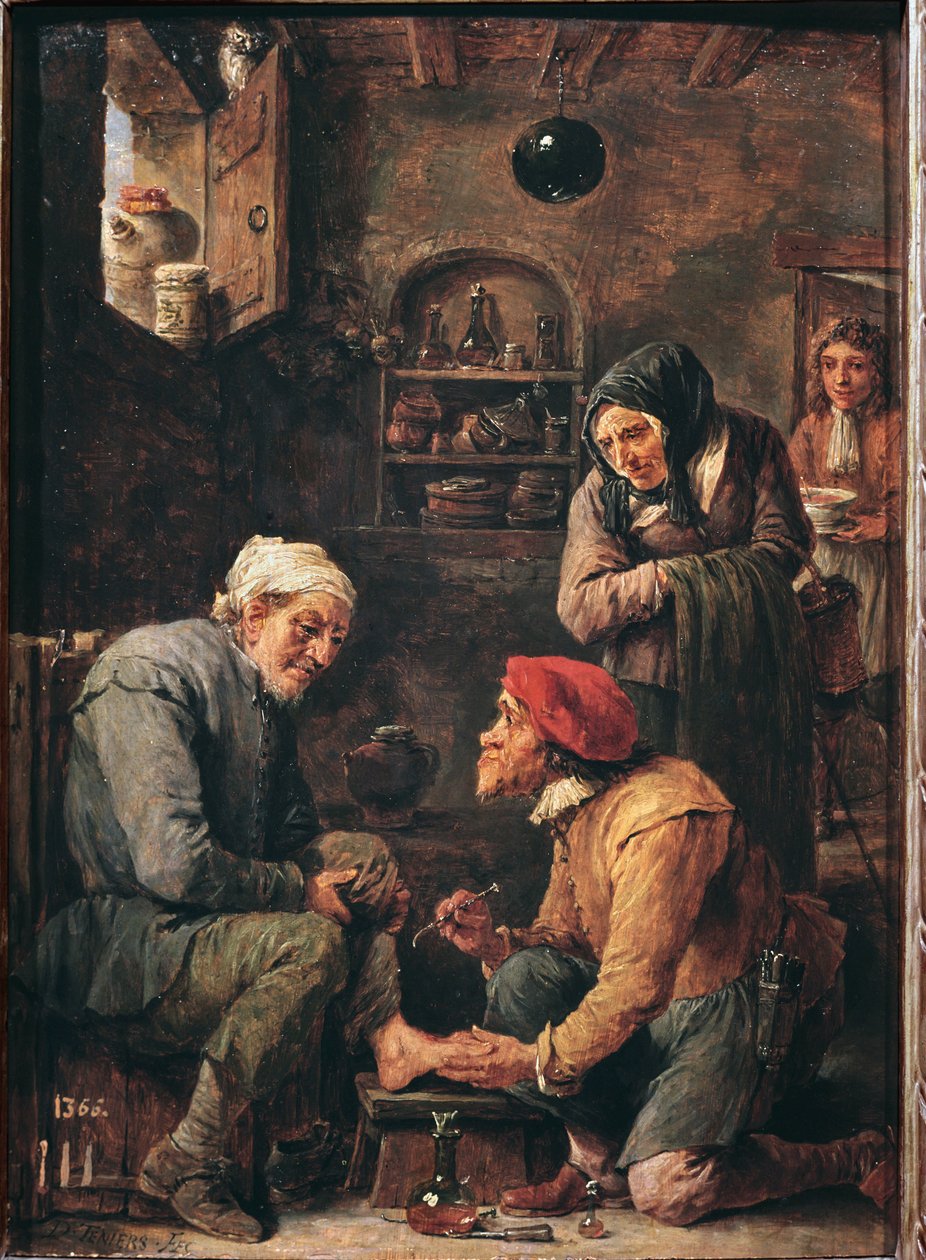 Una operación quirúrgica, un médico a punto de abrir el pie del paciente de David Teniers the Younger