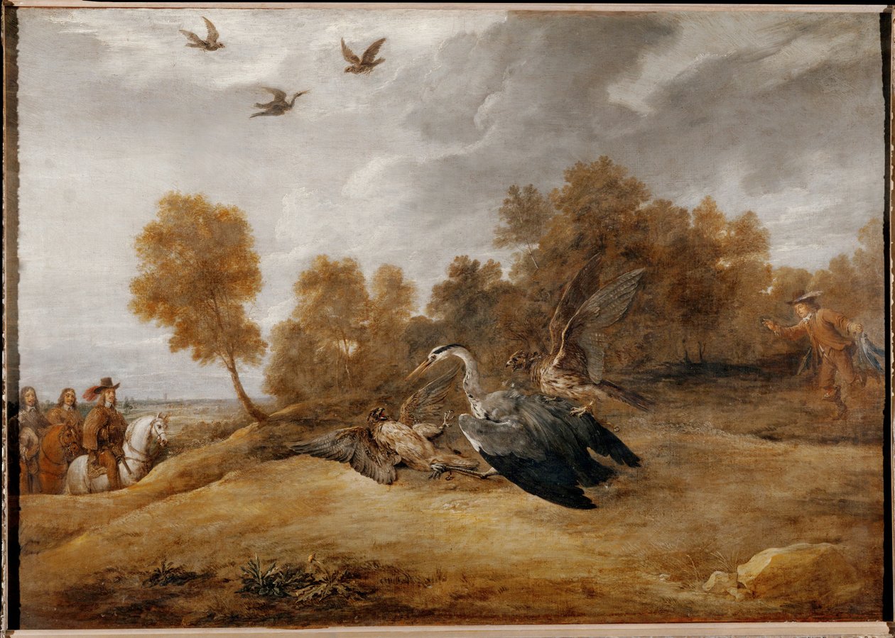 Archiduque Leopoldo Guillermo cazando garzas con halcones ... de David the Younger Teniers