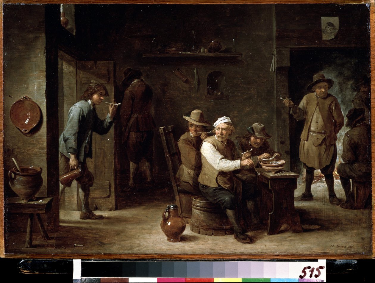 En la Taberna. Pintura de David Tenier el Joven (1610-1690). Óleo sobre tabla, 36,2 x52,6 cm, hacia 1640. Escuela flamenca, arte barroco. Museo Pushkin de Bellas Artes, Moscú. de David Teniers the Younger