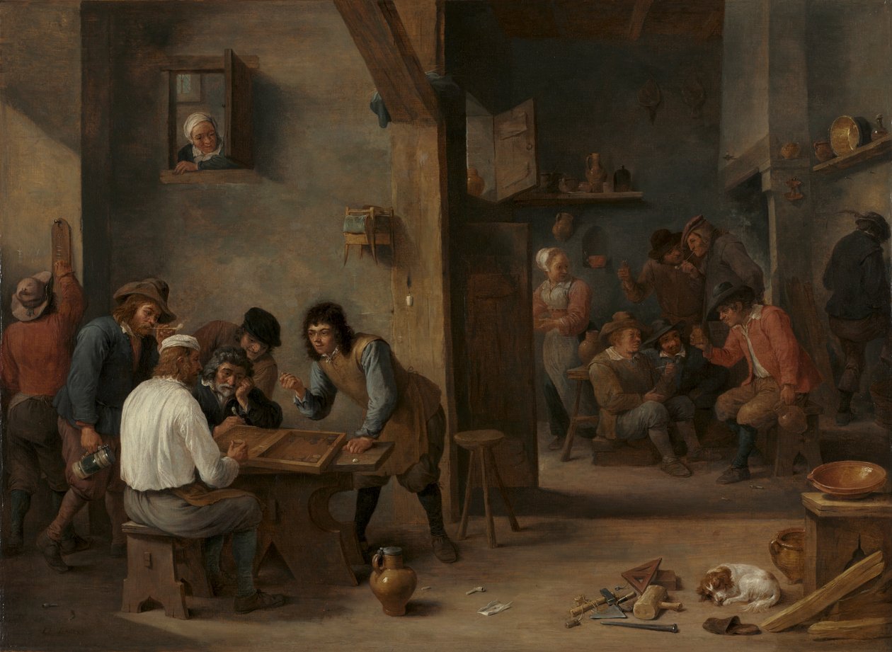Juego de backgammon, c.1640 (óleo sobre madera, transferido a lienzo) de David Teniers the Younger