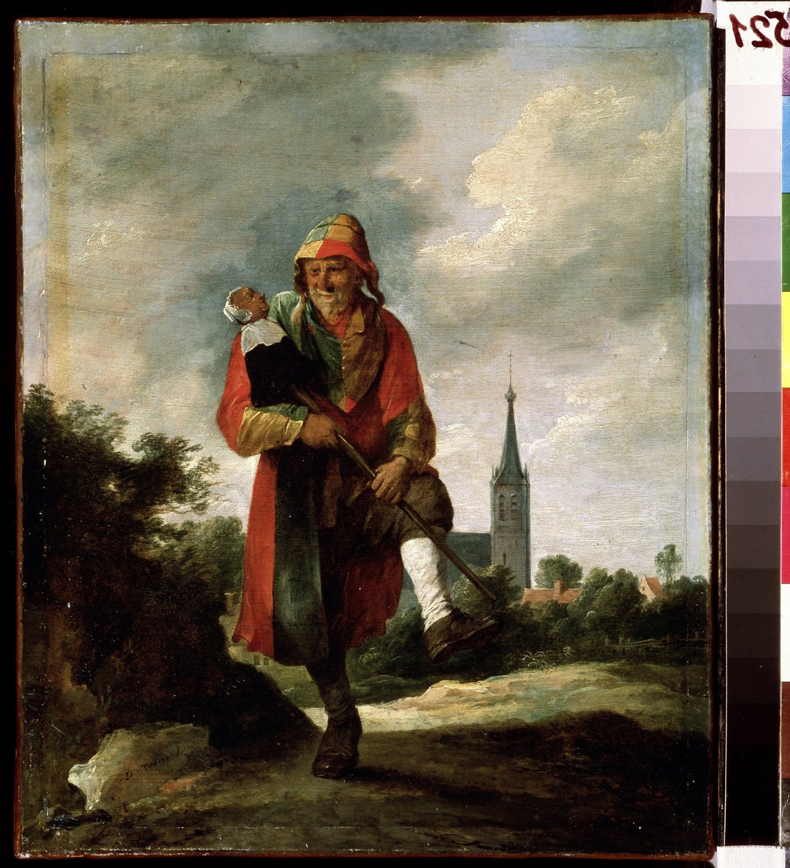 Un tonto (Un tonto). Pintura de David Teniers el joven (1610-1690). Óleo sobre lienzo, 35 x 29 cm, hacia 1640. Arte flamenco, arte barroco. Museo Pushkin de Bellas Artes, Moscú. de David Teniers the Younger