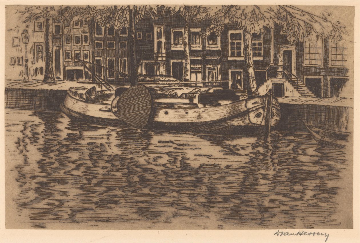 Foso con velero amarrado de David van Hessen (signed by artist)