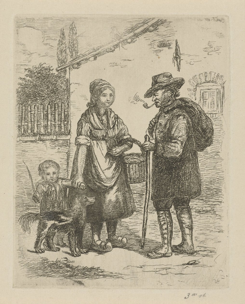 Granjero y esposa de granjero en una granja. de David van der Kellen