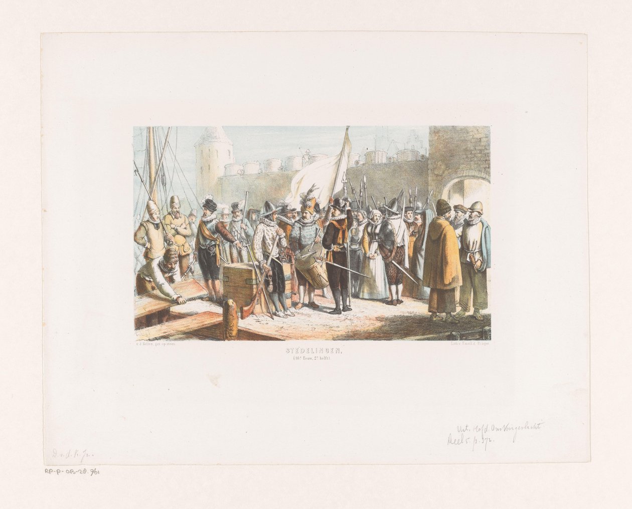 Civiles y tiradores frente a un castillo Gente del pueblo (siglo XVI, segunda mitad) (título sobre el objeto) de David van der Kellen