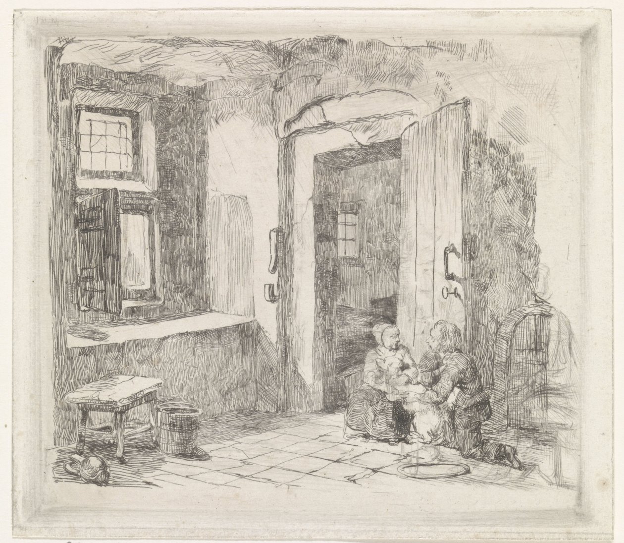 Interior con puerta abierta de David van der Kellen