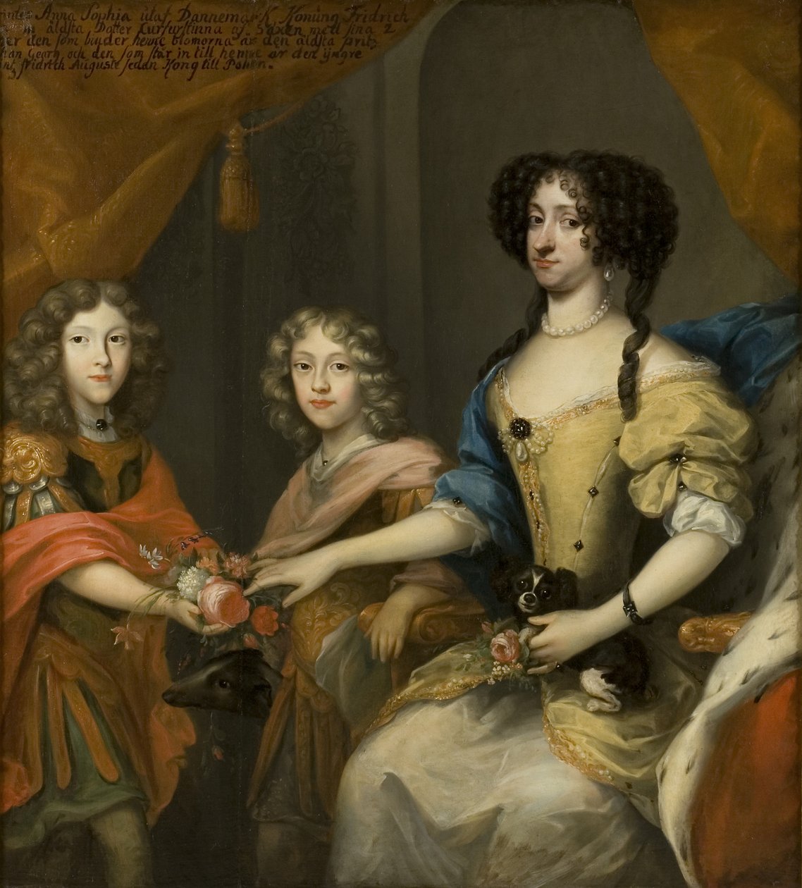 Anna Sofia, princesa de Dinamarca, electora de Sajonia, con sus hijos Johann Georg y Friedrich August, c.1680 de David von Krafft