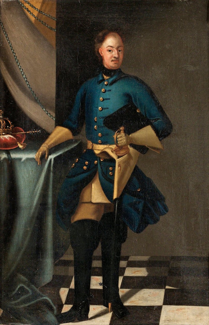 Retrato del rey Carlos XII de Suecia (1682-1718) - Pintura de David von Krafft (1655-1724), óleo sobre lienzo, hacia 1716, 46,5x30,5 cm - Retrato del rey Carlos XII de Suecia, Óleo sobre lienzo de David von Krafft - Colección privada de David von Krafft