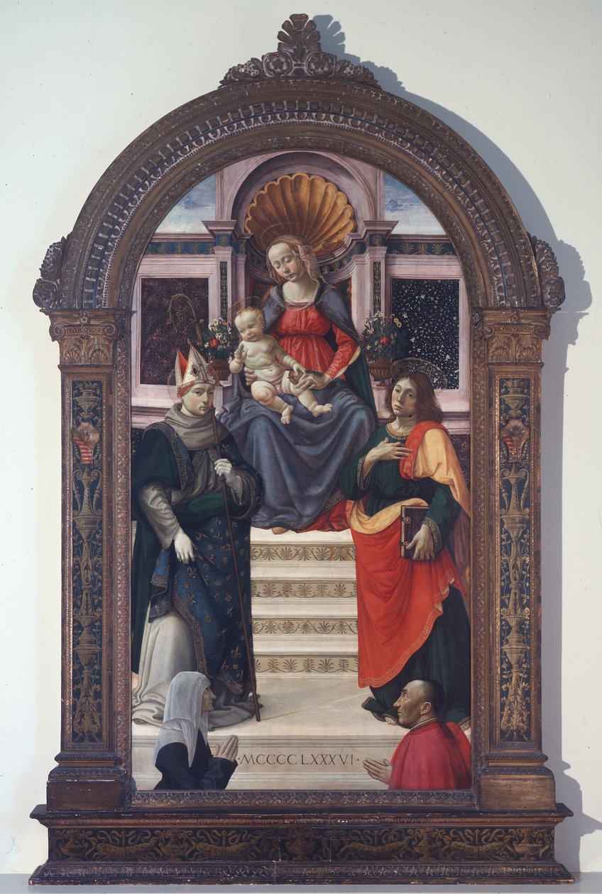 La Virgen y el Niño con San Luis de Tolosa, Juan Evangelista y los donantes de Davide Ghirlandaio