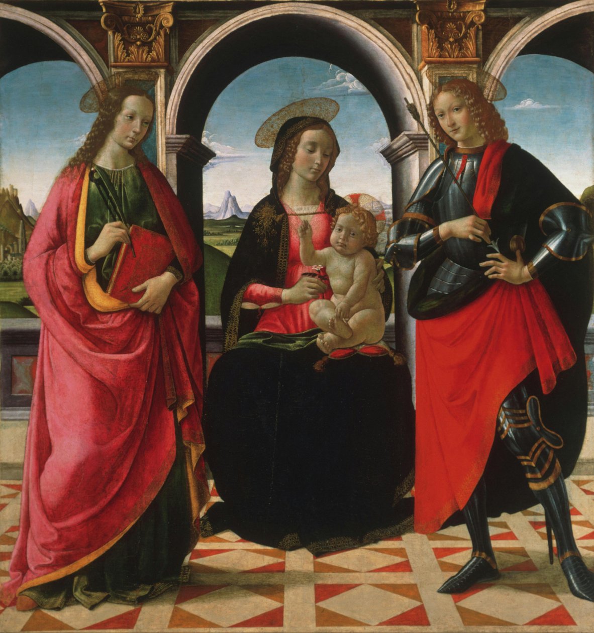 La Virgen y el Niño, con los santos Apolonia y Sebastián de Davide Ghirlandaio
