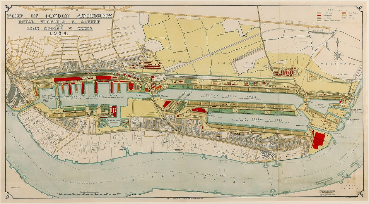 Royal Victoria and Albert and King George V Docks 1934, c.1934 (impresión) de Day & Son Vincent Brooks