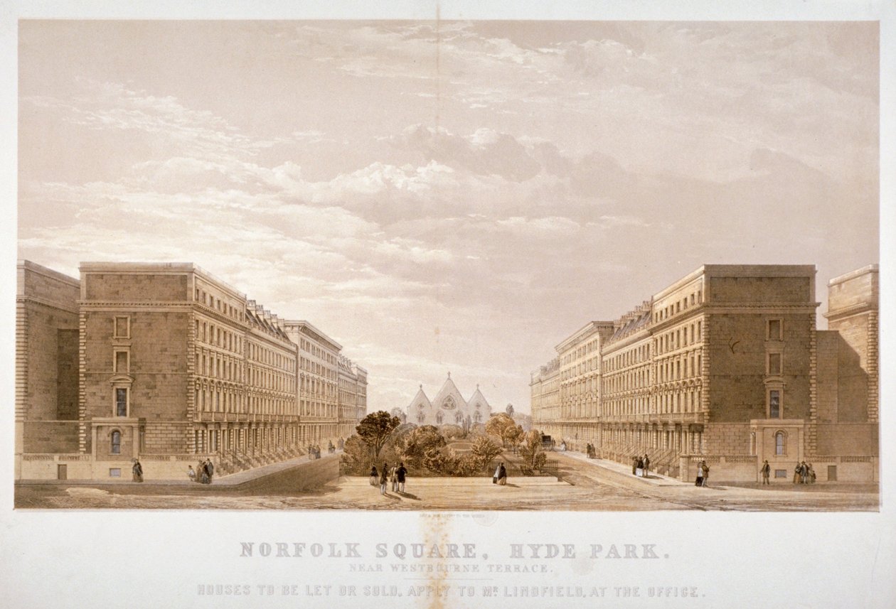 Anuncio de agente inmobiliario para propiedades en Norfolk Square, Paddington, Londres, c. 1870 de Day and Son