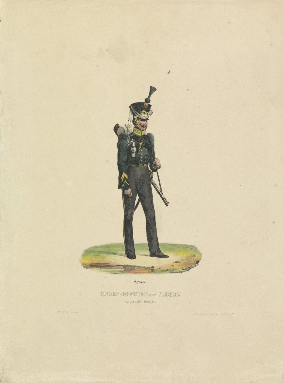 Cazador con gran uniforme, 1820-1825 NCO en gran uniforme (título sobre objeto) de De la Cour