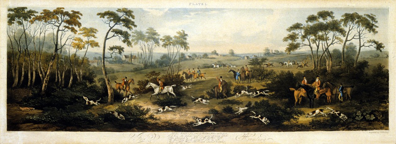 Caza del zorro, placa 1, grabado por Thomas Sutherland (1785-1838) 1817 de Dean Snr. (after) Wolstenholme