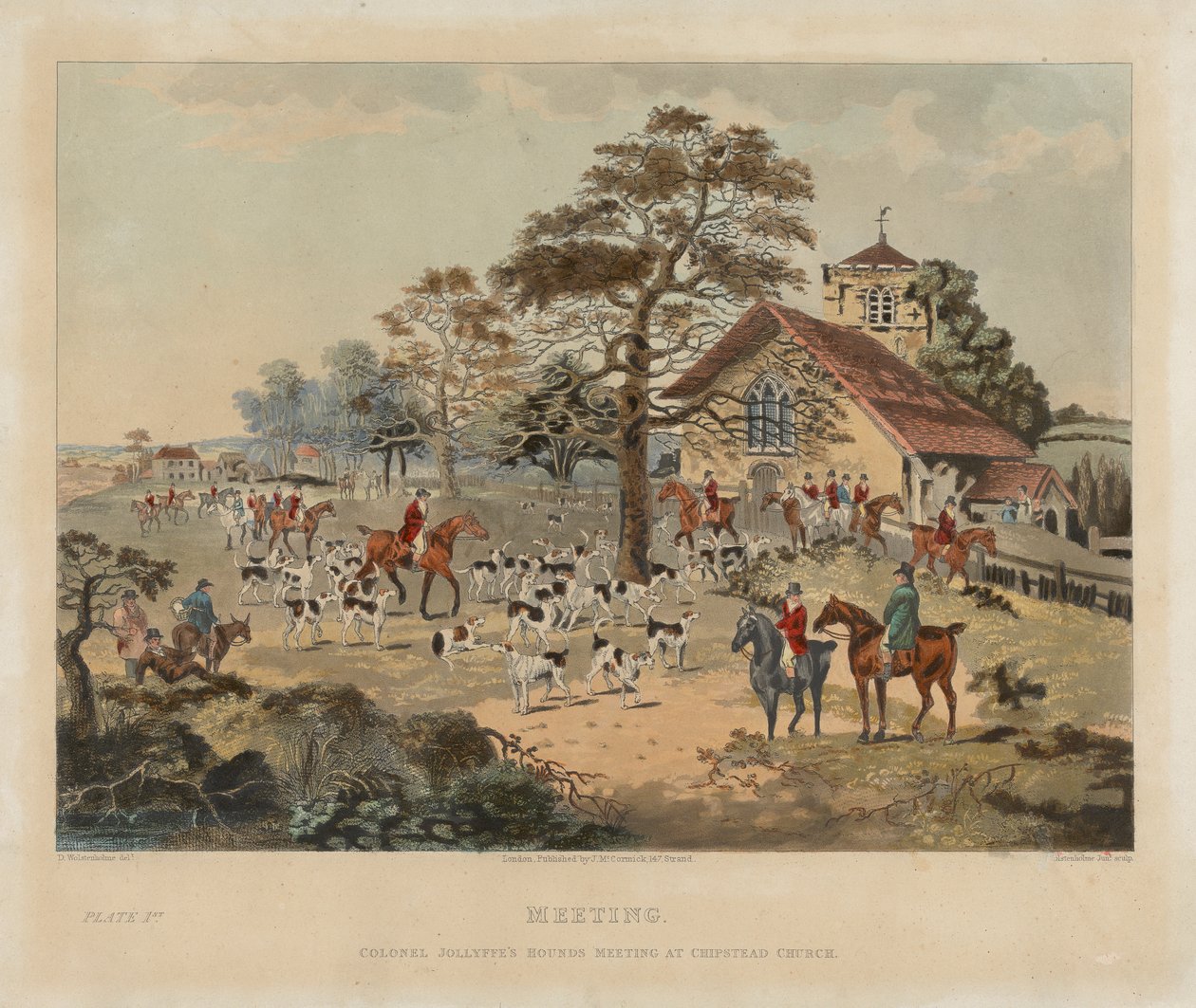 [Caza del zorro] lote de cuatro: (1) Reunión / Reunión de sabuesos del coronel Jollyffe de la iglesia de Chipstead de Dean Wolstenholme