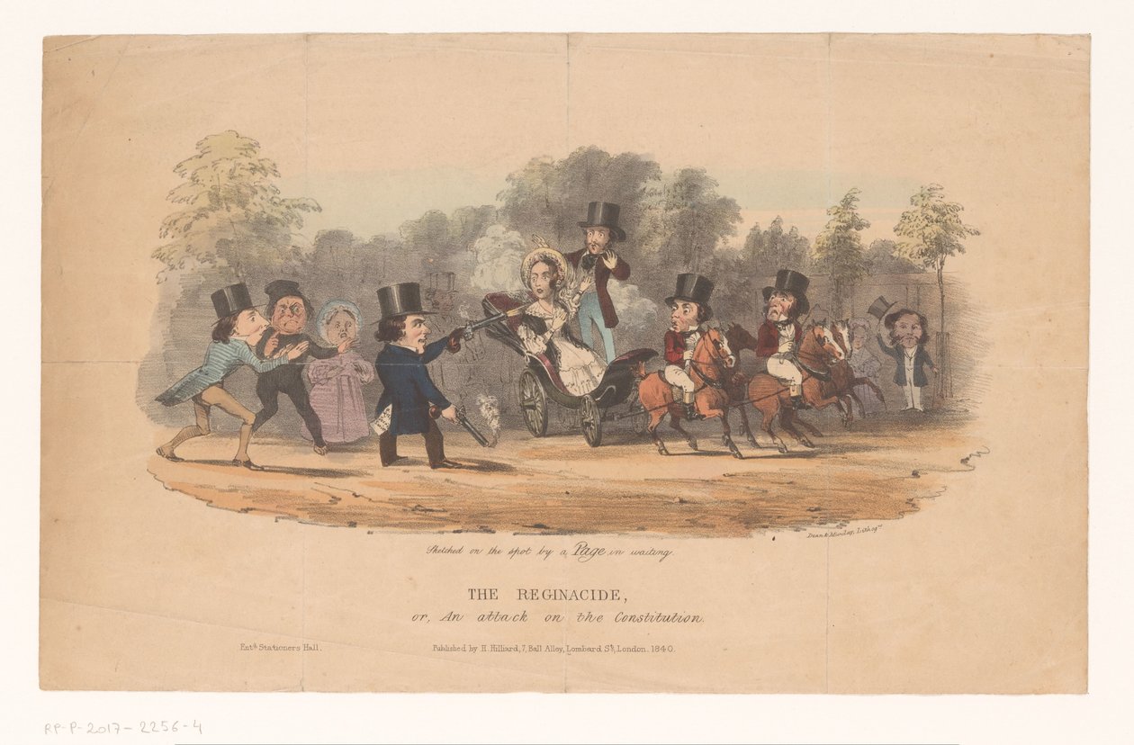 Aanslag op koningin Victoria, 1840 El Reginacide, o, Un ataque a la Constitución (título sobre objeto) de Dean and Munday