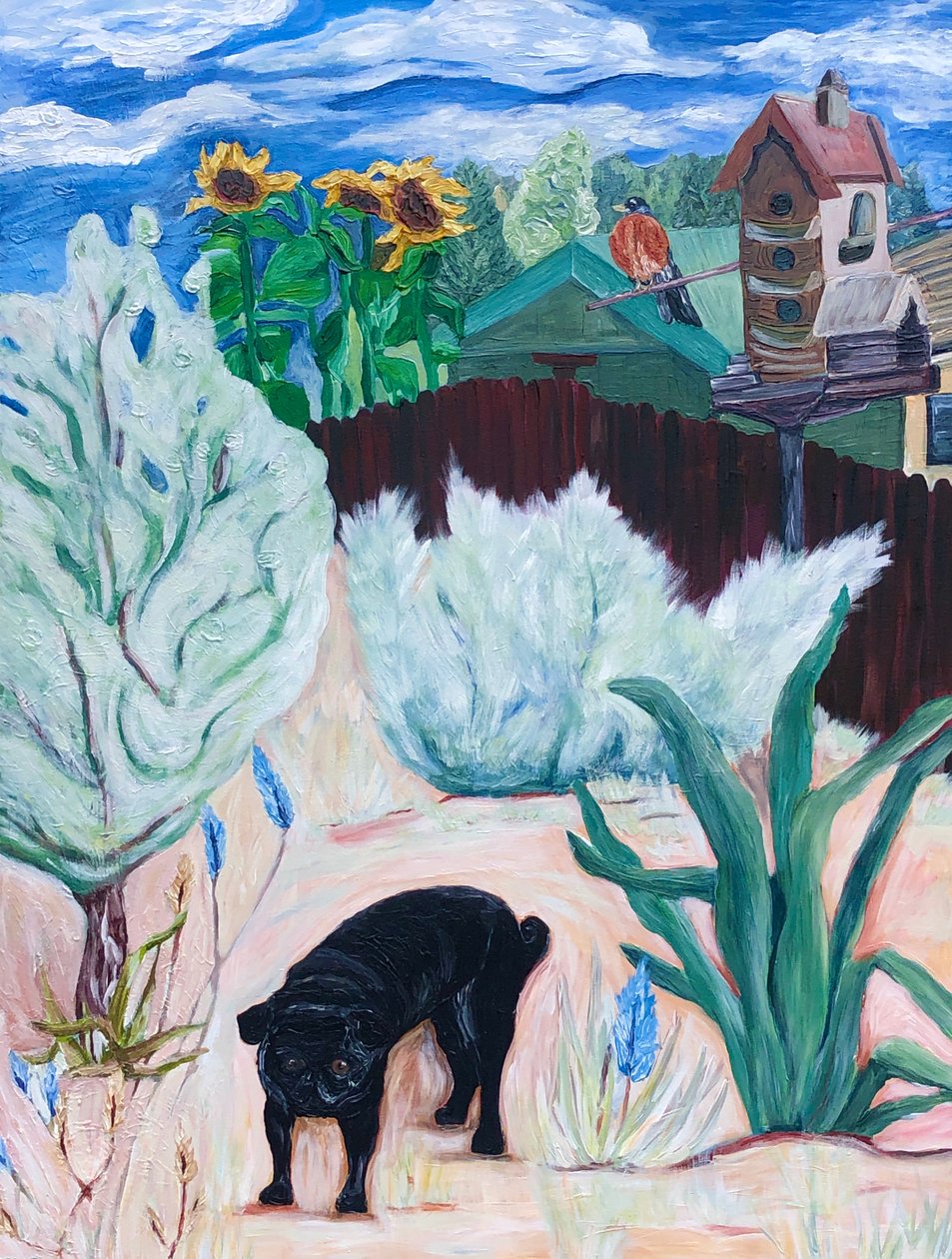 Backyard Pug, 2016 (acrílico sobre lienzo) de Deborah Eve Alastra