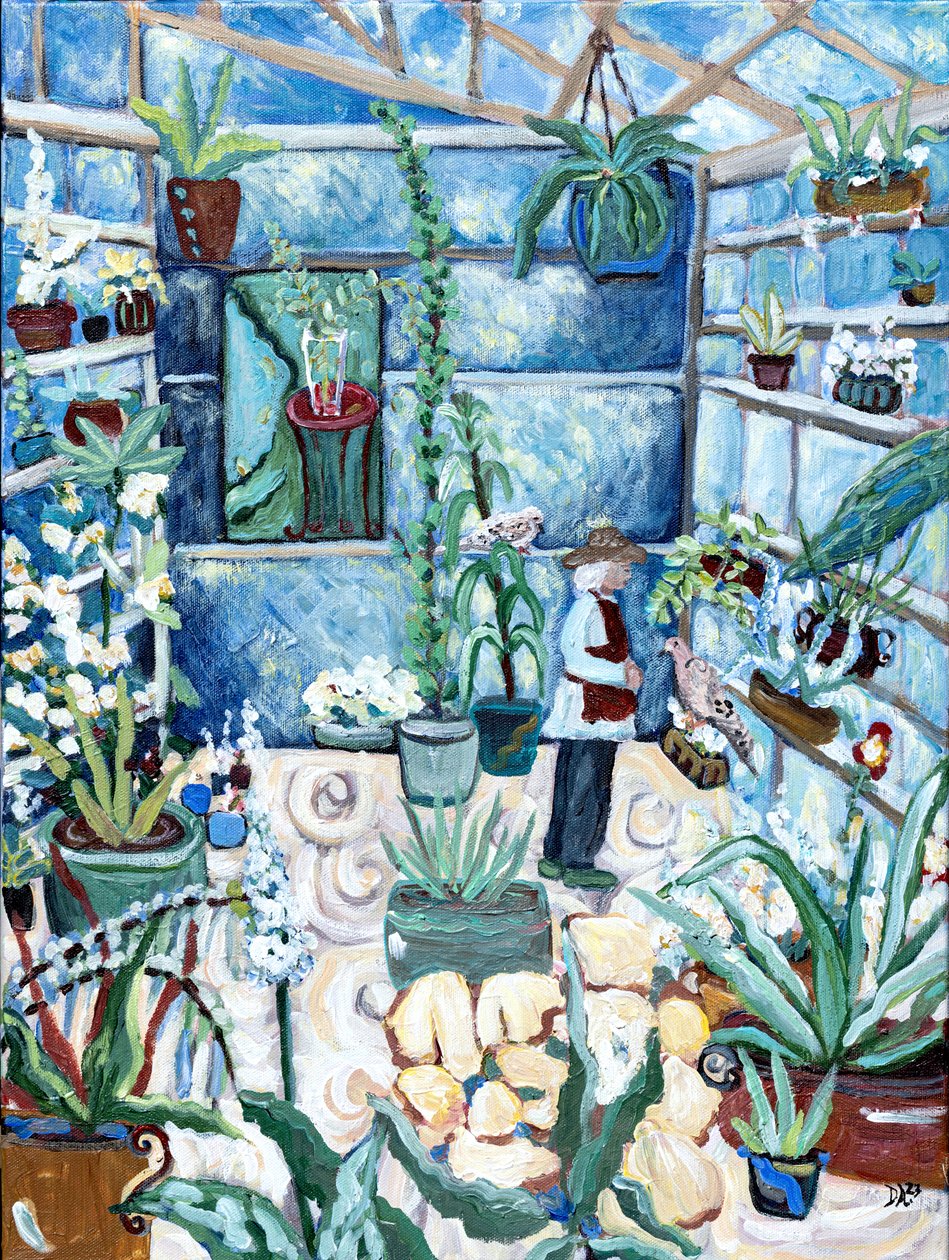 In the Green House, 2023 (acrílico/medio sobre lienzo) de Deborah Eve Alastra