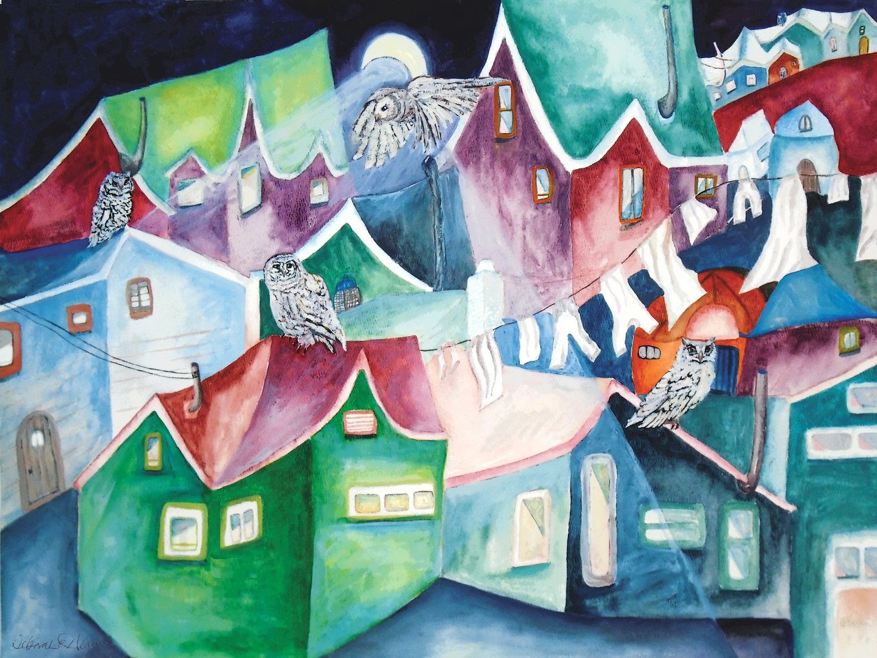 Búhos nocturnos, 2015 (acuarela) de Deborah Eve Alastra