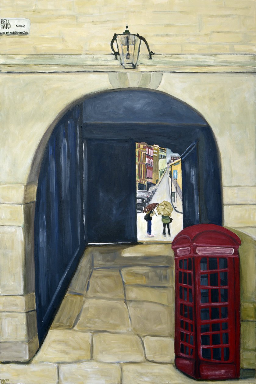 Teléfono rojo Londres, 2017 (acrílico sobre lienzo) de Deborah Eve Alastra