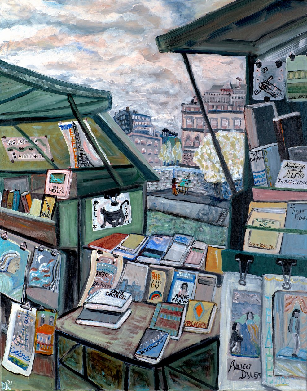 Shops On Seine, 2022 (acrílico sobre lienzo) de Deborah Eve Alastra