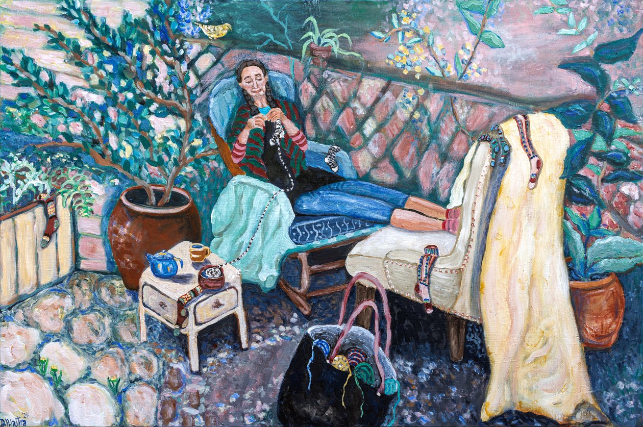 The Sock Maker, 2024 (acrílico sobre lienzo) de Deborah Eve Alastra