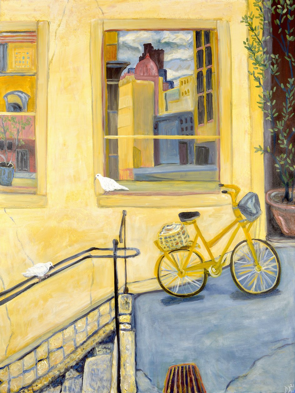 Yellow Bike, 2022 (acrílico sobre lienzo) de Deborah Eve Alastra