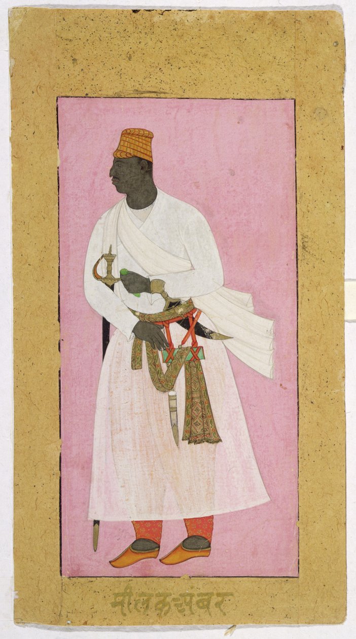 50.14/8 Retrato de Malik Ambar, con inscripción en devanagari, "Malik Ambar", Ahmadnagar de Deccani School